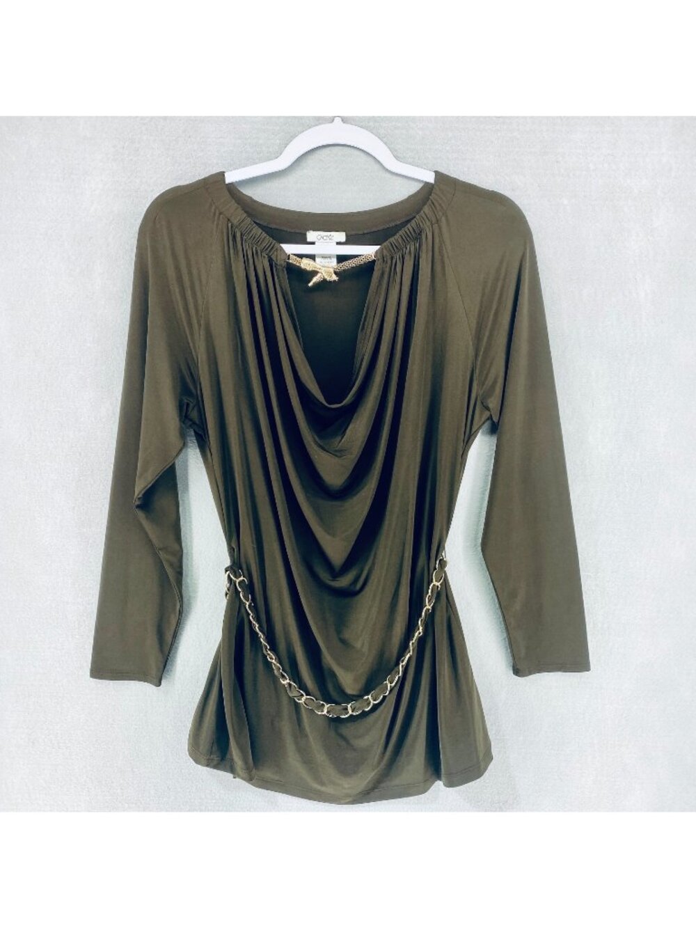 Vintage Y2k Cache Top Womens L Brown Liquid Knit Chain Belt Blouse Snake